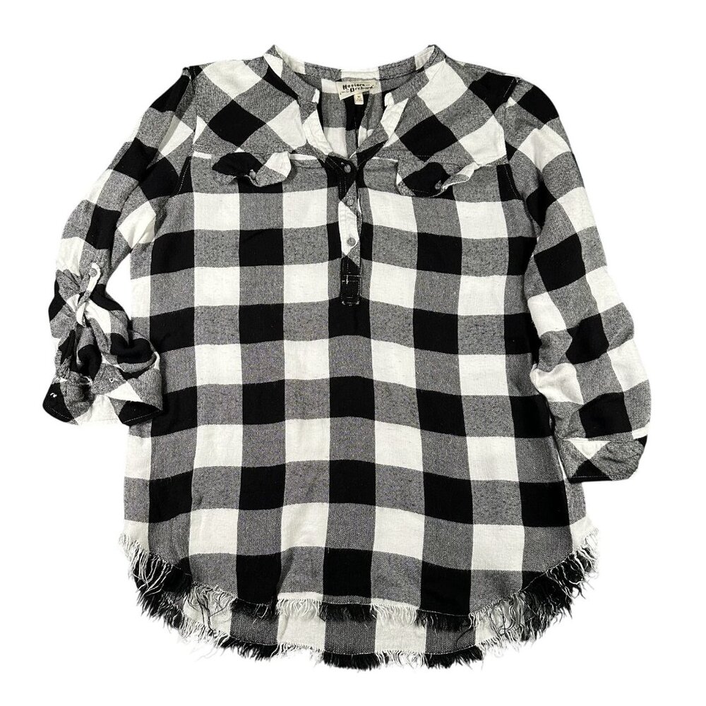 Hester & Orchard Shirt Womens Small Plaid Buffalo Check Frayed Hem Top